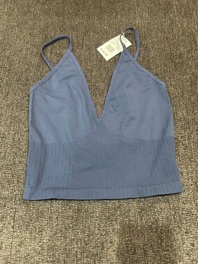 By Together Blue V-Neck Ribbed Crop Tank